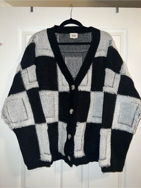 BIBI Checkerboard Knit Cardigan in Black & White